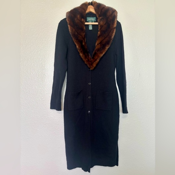 Ralph Lauren Sweaters - Lauren by Ralph Lauren Vintage Wool and Cashmere Cardigan With Fur Collar